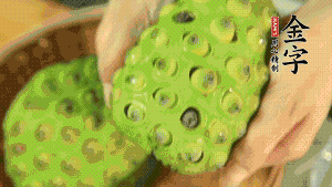 從蓮蓬中取出新鮮蓮子，剝?nèi)ネ鈿ず螅傩⌒膭內(nèi)グ咨∧?。（剝掉白色薄膜的蓮子口感上?huì)更嫩，入口更顯清甜）